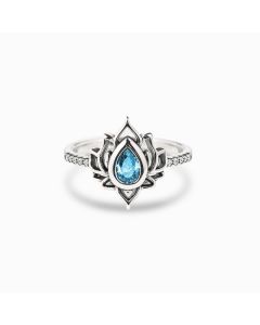 Buddha Stones 925 Sterling Silver Lotus Zircon Blessing Protection Ring - MediumVioletRed / US12