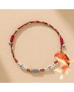 Buddha Stones 925 Sterling Silver Luck Koi Fish Braided Colorful String Bracelet Anklet - Anklet(Anklet Circumference 19-26cm)