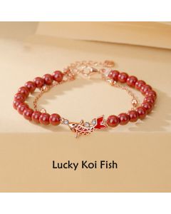 Buddha Stones 925 Sterling Silver Lucky Koi Fish Cinnabar Zircon Prosperity Double Layer Chain Bracelet - Koi Fish(Luck♥Prosperity)