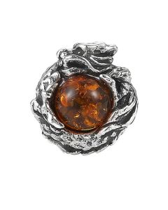 Buddha Stones 925 Sterling Silver Natural Amber Dragon Success Protection Stud Earring - Dragon(One Earring)