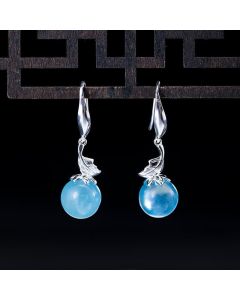 Buddha Stones 925 Sterling Silver Natural Aquamarine Leaf Flower Peace Earrings Necklace - Aquamarine Flower Earrings