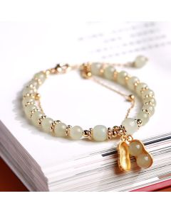 Buddha Stones 925 Sterling Silver Natural Hetian Jade Good Things Happen Peanut Charm Bracelet - Hetian Jade(Prosperity♥Abundance)