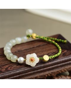 Buddha Stones 925 Sterling Silver Natural Hetian Jade Peach Blossom Luck Bracelet - Hetian Jade(Prosperity♥Abundance)