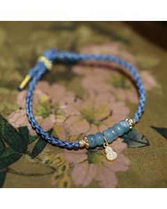 Buddha Stones 925 Sterling Silver Natural Jade Gourd Rutilated Quartz Fu Character Luck Braid Bracelet - Golden Rutilated Quartz(Auspiciousness♥Courage)