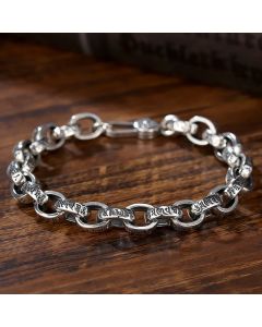 Buddha Stones 925 Sterling Silver Om Mani Padme Hum Engraved Peace Bracelet Bangle - 21cm