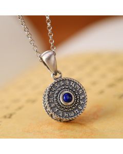Buddha Stones 925 Sterling Silver Om Mani Padme Hum Lazurite Lapis Lazuli Love Peace Necklace Pendant - Om Mani Padme Hum(Love♥Focus)