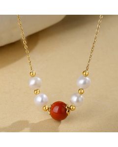 Buddha Stones 925 Sterling Silver Pearl Cinnabar Sincerity Healing Bead Chain Necklace Pendant - Pearl&Cinnabar