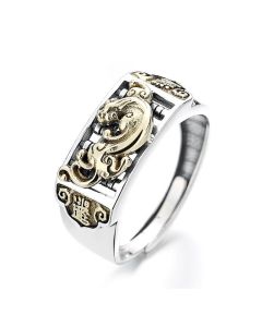 Buddha Stones 925 Sterling Silver PiXiu Luck Wealth Adjustable Ring - PiXiu(Wealth♥Luck)