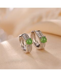 Buddha Stones 925 Sterling Silver Round Cyan Jade Success Stud Earrings - Cyan Jade (Success ♥ Healing)