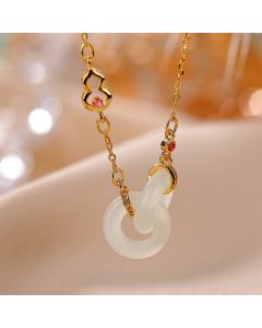 Buddha Stones 925 Sterling Silver Round Jade Luck Prosperity Necklace Chain Pendant - Jade / Silver