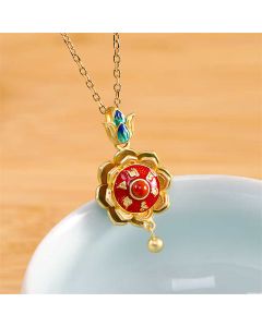 Buddha Stones 925 Sterling Silver Tibet Lotus Prayer Wheel Red Agate Enlightenment Necklace Pendant - Earrings
