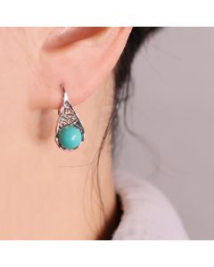 Buddha Stones 925 Sterling Silver Turquoise Beaded Pattern Protection Drop Dangle Earrings - 925 Sterling Silver&Turquoise