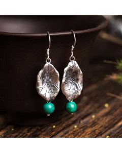Buddha Stones 925 Sterling Silver Turquoise Lotus Leaf Protection Drop Dangle Earrings - Turquoise&925 Sterling Silver
