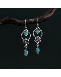 Buddha Stones 925 Sterling Silver Hook Vintage Copper Plated Silver Turquoise Waterdrop Pattern Balance Drop Dangle Earrings - Copper Plated Silver Turquoise Earring Clips