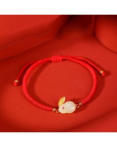 Buddha Stones 925 Sterling Silver Year of the Rabbit Hetian White Jade Luck Red String Protection Bracelet - Hetian White Jade(Protection♥Happiness)(Wrist Circumference 14-20cm)