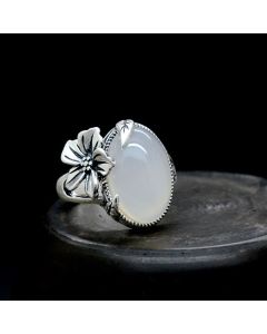 Buddha Stones 990 Sterling Silver Natural Chalcedony Plum Positive Harmony Ring - 61.9-64.1mm