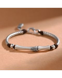 Buddha Stones 999 Sterling Silver Bamboo Pattern Cicada Luck Wealth Bracelet - 999 Sterling Silver