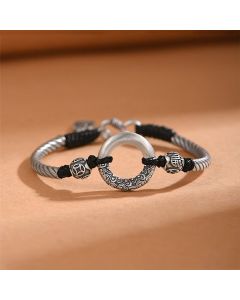 Buddha Stones 999 Sterling Silver Fu Character Peace Buckle Copper Coin Auspicious Clouds Fortune Bracelet - 999 Sterling Silver(Bracelet Size 18+1cm)