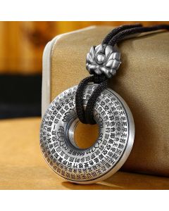 Buddha Stones 999 Sterling Silver Heart Sutra Lotus Peace Buckle Necklace Pendant - 999 Sterling Silver