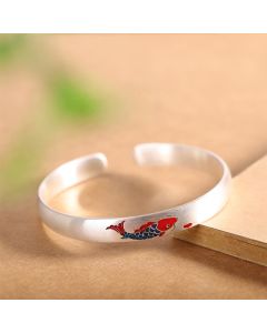 Buddha Stones 999 Sterling Silver Koi Fish Luck Cuff Bracelet Bangle - Koi Fish(Luck♥Prosperity)