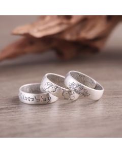 Buddha Stones 999 Sterling Silver Lotus Elephant Six True Words Blessing Ring - Six True Words 'Om Mani Padme Hum'  SYMBOL / 5.5g