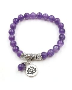 Buddha Stones Amethyst Crystal Lotus Healing Balance Bracelet - Amethyst