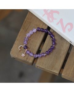 Buddha Stones Amethyst Crystal Moon Star Healing Bracelet - 16-17cm