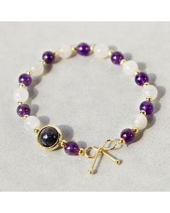 Buddha Stones Amethyst Cat Eye Black Rutilated Quartz Spiritual Bead Bracelet - Amethyst&Cat Eye