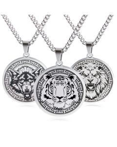 Buddha Stones Animal Titanium Steel Chain Necklace Protection Pendant - Gold Wolf