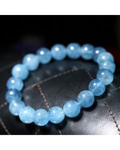 Buddhastoneshop Aquamarine Beads Peace Healing Bracelet - 14mm