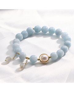 Buddha Stones Aquamarine Pearl Healing Moonstone Beads Charm Bracelet - Aquamarine