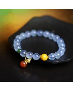 Buddha Stones Aquamarine Red Agate Peace Gourd Charm Bracelet - Aquamarine