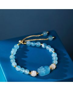 Buddha Stones Aquamarine Strawberry Quartz Amethyst Moonstone PiXiu Healing Bracelet - Moonstone (Love ♥ Calm)