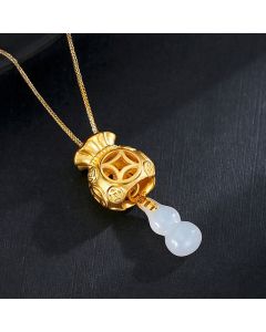Buddha Stones  Auspicious Feng Shui Money Bag Jade Pendant Necklace - Cyan Jade