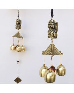 Buddha Stones Auspicious Wealth Cat Wall Hanging Chime Bell Copper Luck Handmade Home Decoration - 43cm