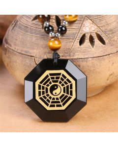 Buddha Stones Bagua Yin Yang Black Obsidian Purification Beaded Necklace Pendant - Black Obsidian (Purification ♥ Transformation)