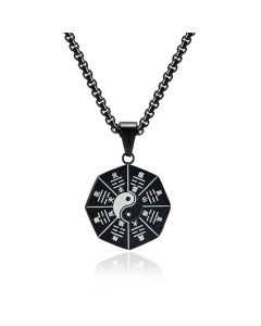 Buddha Stones Bagua Yin Yang Titanium Steel Balance Necklace Pendant - Silver