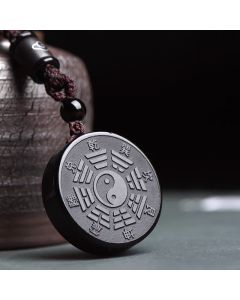 Buddha Stones Black Obsidian Bagua Yin Yang Strength Necklace Pendant - Black Obsidian (Purification ♥ Transformation)