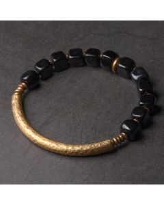 Buddha Stones Black Obsidian Crystal Copper Strength Couple Bracelet - 17-17.5cm