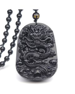 Buddha Stones Black Obsidian Stone Dragon Fulfilment Pendant Necklace - Obsidian