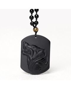 Buddha Stones Black Obsidian Stone Wolf Purification Pendant Necklace - Obsidian