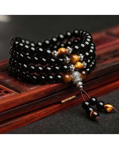 Buddha Stones Black Obsidian Tiger Eye Blessing Mala Bracelet - Black Obsidian 6mm*120(Men)