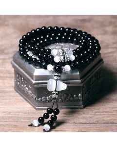 Buddha Stones Black Onyx White Crystal Bead Meditation Bracelet - Black Onyx
