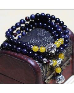 Buddha Stones Blue Sandstone Wealth Charm Bracelet Mala - 6mm*108