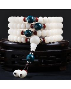 Buddha Stones Bodhi Seed Bead Lotus Blessing Charm Bracelet - Bodhi Seed&Green Bead&Lotus / 10*8mm