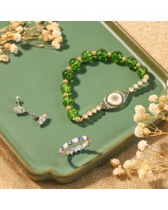 Buddha Stones Bring Infinite Good Fortune Evil Eye Bundle - Bracelet+Earrings+US9 Ring Set