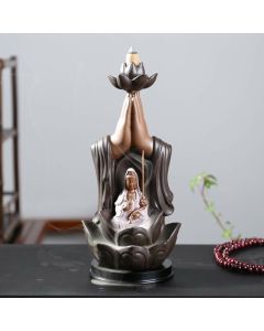 Buddha Avalokitesvara Chenrezig Ksitigarbha Ceramic Lotus Blessing Backflow Incense Burner - Ksitigarbha