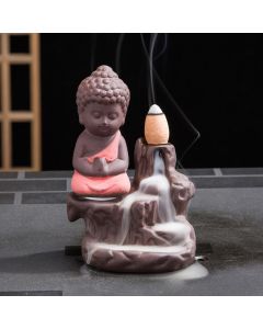 Buddha Stones  Backflow Smoke Fountain Ceramic Blessing Incense Burner Decoration - Blue