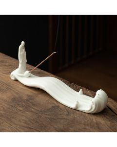 Buddha Monk Ceramic Sea Wave Mountain Blessing Incense Burner Decoration - White 32*6.6*8cm