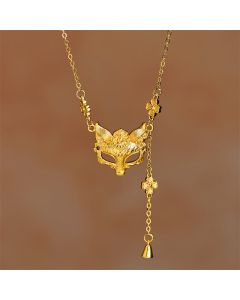 Buddha Stone 24k Gold Plated Brass Fox Flower Design Tassel Pendant Necklace - Fox